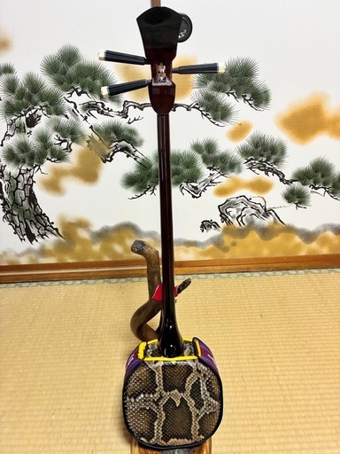沖縄三線！新品！！黒木！上質黒檀！真壁型 ！本蛇皮本張り【一枚張り