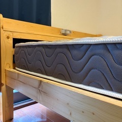 ダブルベッド＆マットレスセット 木製フレーム／コンセント・ライト付きの画像