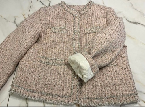 ダウンツイードお値下げ⭐︎新品 ダックダウン入り ツイードジャケットLinocielピンク系 XL