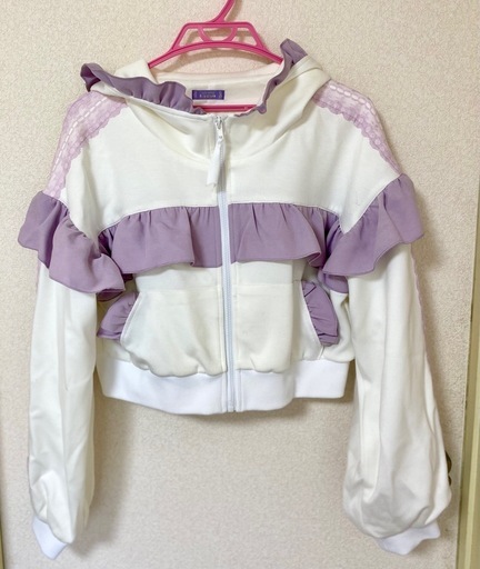 axes femme kawaii　フリルジャージブルゾン 薄紫×白 Mサイズ