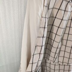 美品　スクエアネックブラウス　チェック柄　七分袖の画像