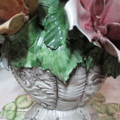 カポディモンテ（イタリア製）陶器フラワー／豪華ローズオブジェ 高さ38cm ※欠けあり 手渡し限定の画像