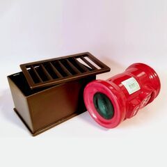 【新品】陶器製 郵便ポスト型貯金箱 赤＆賽銭箱 2点セット 昭和レトロ まとめ売りの画像