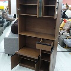 現状品 NITORI レンジボード フォルムＳ RE1890 高さ178cm ダークブラウン 背板ワレあり ニトリ 食器棚 レンジ台 キッチン収納 苫小牧西店 の画像