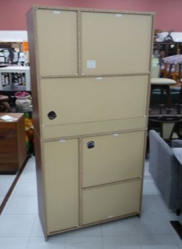 現状品 NITORI レンジボード フォルムＳ RE1890 高さ178cm ダークブラウン 背板ワレあり ニトリ 食器棚 レンジ台 