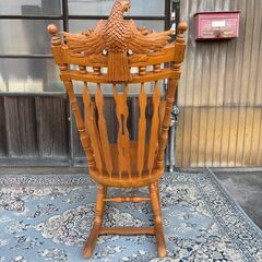 【 希少!! 】 木製 ロッキングチェア 鷲 イーグル 装飾 彫刻 木彫り 昭和 レトロ ヴィンテージ 高級 北海道で購入 激レア 一人掛け 椅子の画像