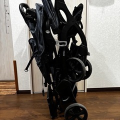 【美品】二人乗り　ベビーカー　二人でゴーDX　デニム　カトージ レインカバー付き の画像