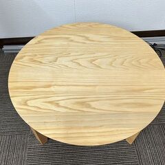 美品 木製 丸い 円卓 折り畳み式 座卓テーブル 直径65cm 高さ28cm ナチュラルの画像