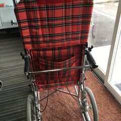 ♪MATSUNAGA 松永製作所 チェック柄 リクライニング 車いす 車椅子 介護 介助 中古 (NF251202) Zi-2343の画像