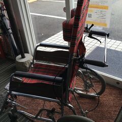 ♪MATSUNAGA 松永製作所 チェック柄 リクライニング 車いす 車椅子 介護 介助 中古 (NF251202) Zi-2343の画像