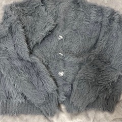 グレー シャギー フワフワニットカーディガンの画像