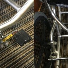 ♪ 車いす 車椅子 紺系 ブレーキ動作確認済み 介護 介助 中古 メーカー不明 (NF251202) Zi-2344の画像