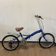 20インチ 折りたたみ自転車 変速6段 ブルー 通勤 通学の画像