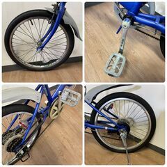 20インチ 折りたたみ自転車 変速6段 ブルー 通勤 通学の画像