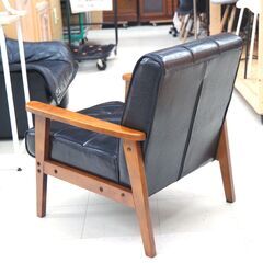 1人掛けソファ　ブラック・木目　リユース品　価格　11,000円の画像