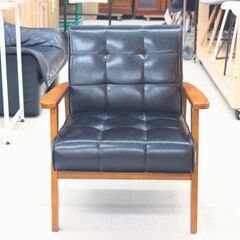 1人掛けソファ　ブラック・木目　リユース品　価格　11,000円の画像