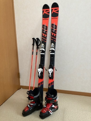 USED】ROSSIGNOL HERO PRO 140cm ジュニアスキーセット (だいだい
