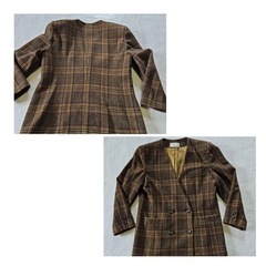 ブランドEchelle ⭐︎チェック柄 ダブルブレスト ノーカラージャケット ブラウン系 秋冬の画像