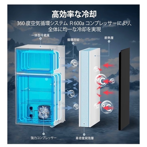 新品未開封 小型冷蔵庫 87L 小型 一人暮らし 家庭用に最適 2 ドア 耐熱天板付き 右開き コンパクト 静音 冷蔵庫63L 冷凍庫