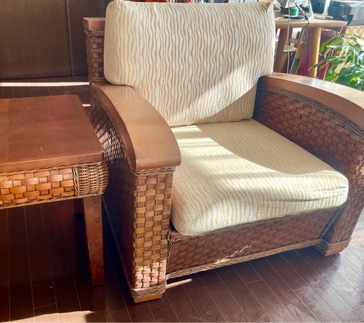本格ラタンソファ一人掛け(ラタン×ウッド）