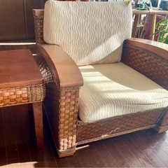 本格ラタンソファ一人掛け(ラタン×ウッド） の画像