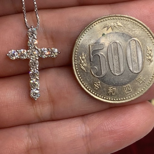 Pt900 クロス　ダイヤネックレス　1ct　4g 約45cm スライドアジャスター