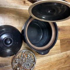 【土鍋セット】黒釉 2重蓋タイプ + 鉄製鍋敷き付の画像