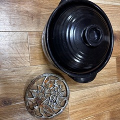 【土鍋セット】黒釉 2重蓋タイプ + 鉄製鍋敷き付の画像