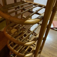 GY1202 スリッパラック 鏡 ミラー 玄関 籐 ラタン かご インテリア 昭和レトロの画像