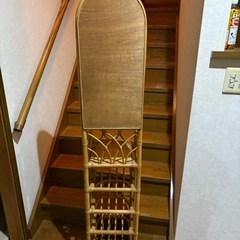 GY1202 スリッパラック 鏡 ミラー 玄関 籐 ラタン かご インテリア 昭和レトロの画像