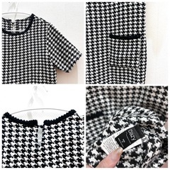 ２点セット　上品 千鳥格子 バイカラー ワンピース 白黒 デート 食事会 クリスマスの画像