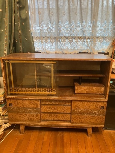 茶道具　木製の棚 ガラス扉付き　アンティーク