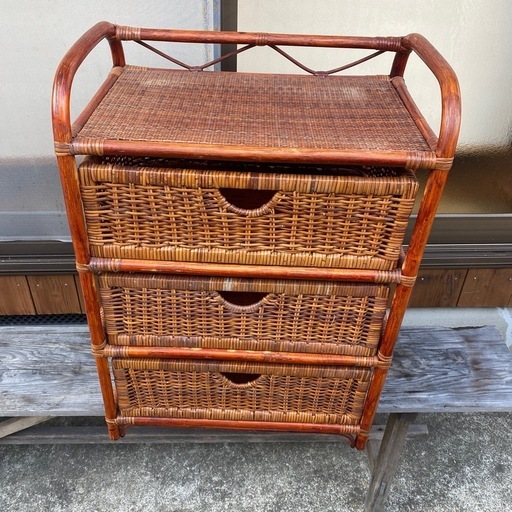 ラタン製 3段チェスト 高さ80cm 昭和レトロ籐タンス (緑のお山) 稲原の