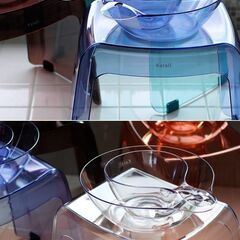 新品未使用 ２点セット クリアバスチェアL  & 湯桶 カラリ クリアブルー 今はもう販売していない貴重なカラーですの画像