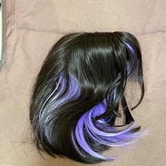 ウィッグ 姫カット ボブ ショート 黒　紫 パープル インナーカラーの画像