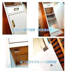 ガラス扉付きキャビネット　背高　ホワイト　引き出し付き　高さ176センチの画像