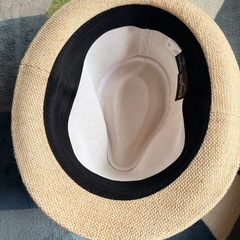 ベージュ ストローハット ネイビーリボンの画像