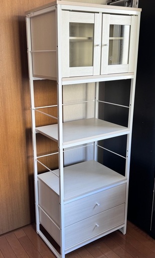 美品　定価30,990円　シェルフ ファルセット(シェルフ1659 WH/ガラスキャビネット36 WH/引出し WH)