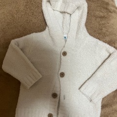 西松屋　白カーディガン　チェック柄ワンピース風　70〜80の画像