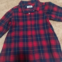 西松屋　白カーディガン　チェック柄ワンピース風　70〜80の画像