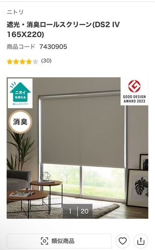 あげます！】 遮光・消臭ロールスクリーン(DS2 IV 165X220 (つ