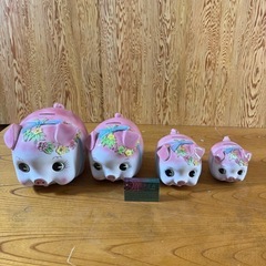 ちょっと懐かしい〜！豚さん貯金箱！4点セット！の画像