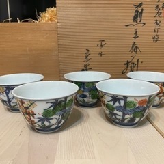 7点セット　未使用 平安　京泉作 彩色松竹梅　煎茶茶器揃 茶道具 共箱付きの画像