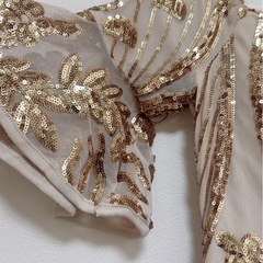 ビーズ刺繍オフショルダーマーメイドドレスの画像