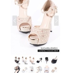 ビジュー装飾 ベージュ ハイヒールの画像