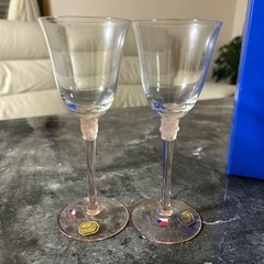 BOHEMIA GLASS ワイングラス ペア　ピンク　ボヘミアグラスの画像