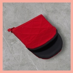 鍋つかみ 赤 260℃耐熱 耐熱ミトン オーブンミトン 丈夫 滑り止め付 レッドの画像