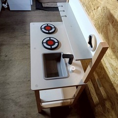 木製おままごとキッチンセット✨美品／付属品あり／引き取り限定（白石区）の画像