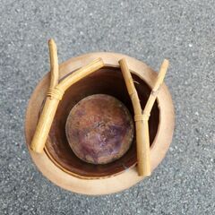 華道具 竹製の花器 2段 二重 根付 いけばなの花器の画像