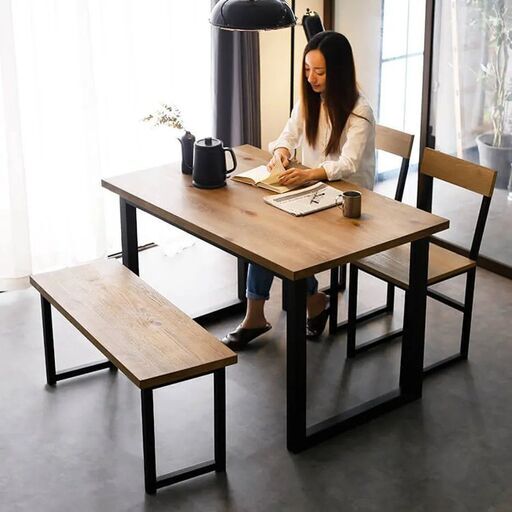 [幅118] ダイニングテーブル パソコンデスク（スチール脚×木製）インダストリアル調 ヴィンテージ リビング